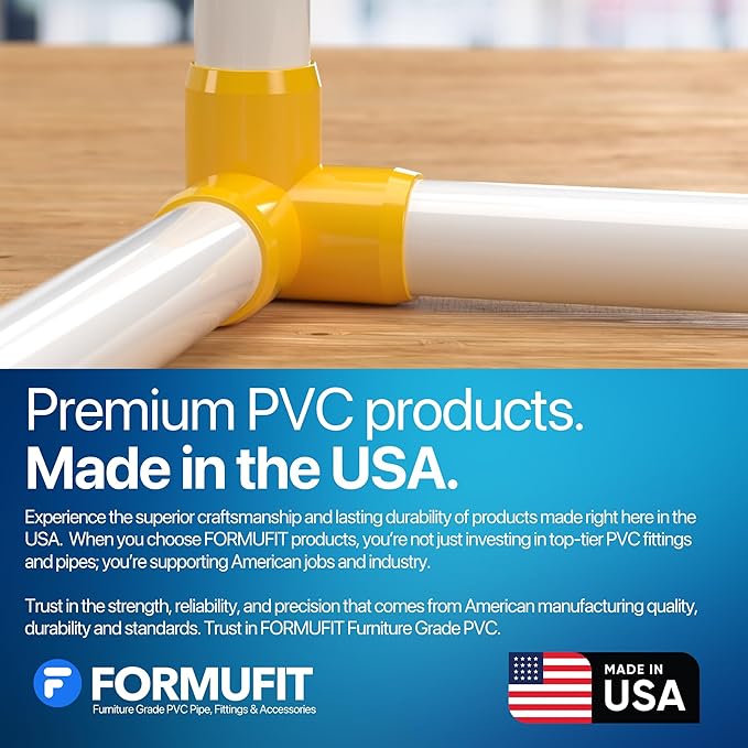 FORMUFIT 3/4” 3-Way Elbow Furniture Grade PVC Fitting in Yellow, Made in USA, UV-Resistant, Impact-Proof, 1.050” Actual Socket Diameter (Pack of 8)