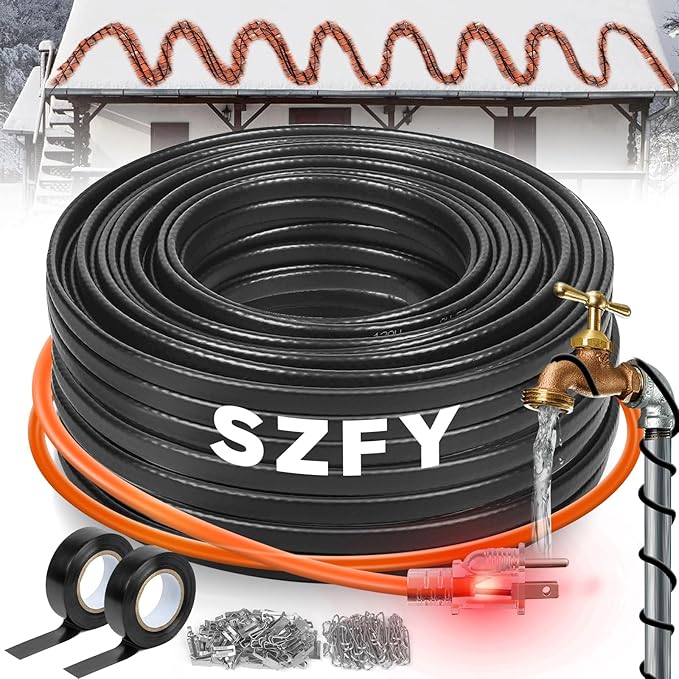 80FT Heat Tape for Water Pipes, -40°F Deicing Cable,Pipe Heating Cables for Roof,Gutter，Farm，Freeze Protetion Heat Trace Cable, Heated Water Hose,Plumbing Fixtures,120V 5W/FT