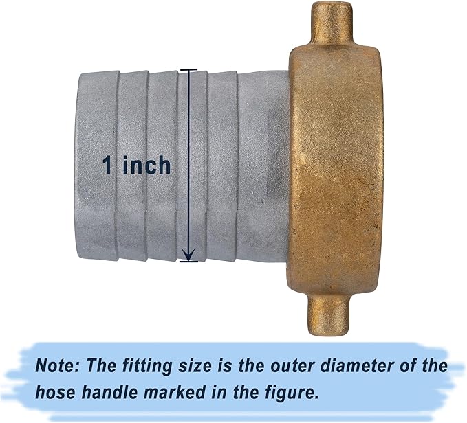 EASTRANS Aluminum Female Hose Fitting with Brass Nut, 1 inch Pin Lug Hose Shank Coupling with 1 Clamp