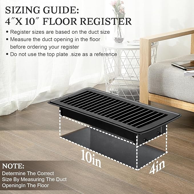 12 PCS Floor Vents Floor Registers 4x10 inch, Heavy Duty Metal Heat Air Vent Covers 4 X 10 with Rust Proof Finish for Home Office Wall Floor Registers Grilles & Vents (12, Black, 4x10 Inches)