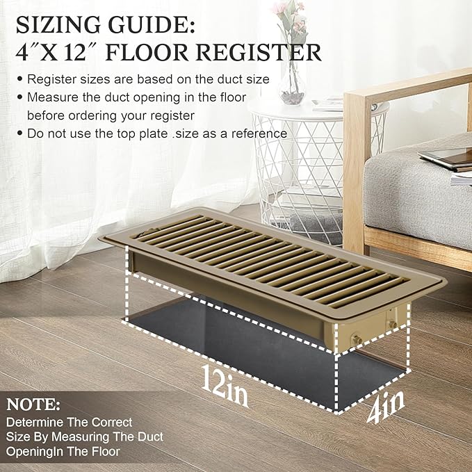 8 PCS Floor Vents Floor Registers 4x12 inch, Heavy Duty Metal Heat Air Vent Covers 4 X 12 with Rust Proof Finish for Home Office Wall Floor Registers Grilles & Vents (8, Brown, 4x12 Inches)