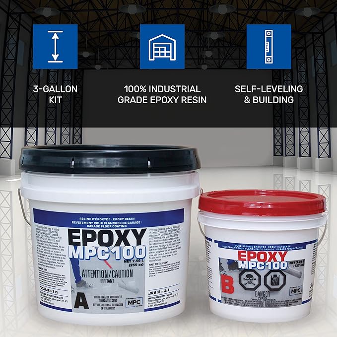 Master Protective Coatings Epoxy Resin Coating for Floors & Counter Tops, 100% Solids, Self Leveling (Grey)