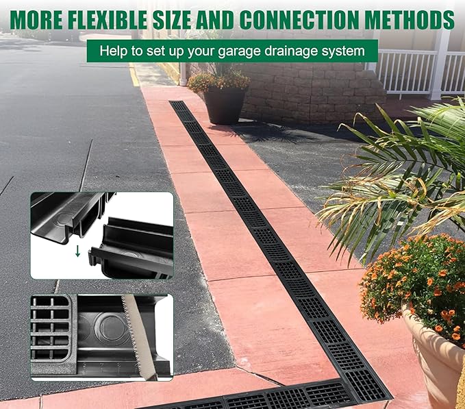 B Class Driveway Channel Drain with HDPE Grate-19.7Lx5.5Wx3.9H in. Shallow Profile Trench Drain System,12 Pack Total Length 236.22in,Heavy Duty Trench Drain for Garage,Parking Lot,Concrete