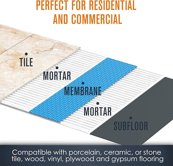 Houseables Uncoupling Membrane, Tile Underlayment, Tile Membrane, Flooring Underlayment, for Floor, Decoupling, Anti Fracture, Waterproof, Anti Crack, Vapor, 1/8" Thick, 3.3 ft x 32.8 ft / 108 Sq Ft