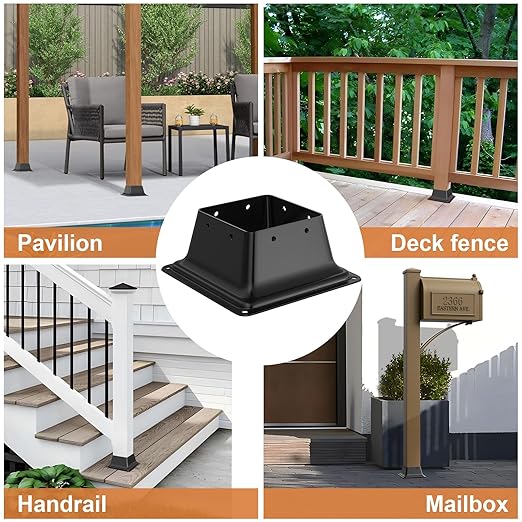 4x4 Post Base 3Pcs, Internal 3.6"x3.6" Heavy Duty Powder-Coated Steel Post Bracket Fit for Standard Wood Post Anchor, Decking Post Base for Deck Porch Handrail Railing Support