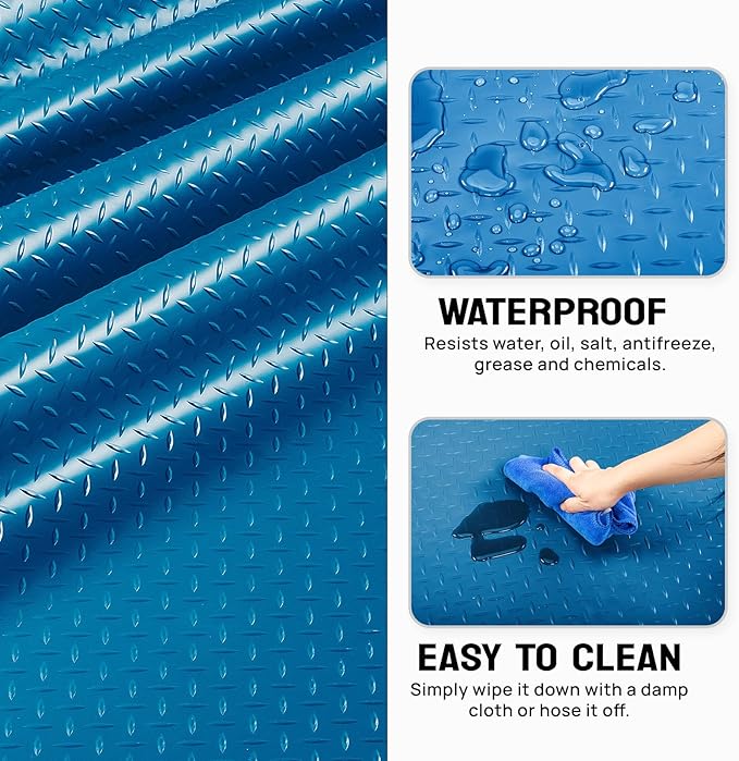 TUFFIOM 7.5 x 17 FT Garage Floor Mat, Thickened Diamond Plate PVC Garage Mats Flooring Roll for Under Car, Garage Car Parking Mats for Compact SUVS, Sports Car