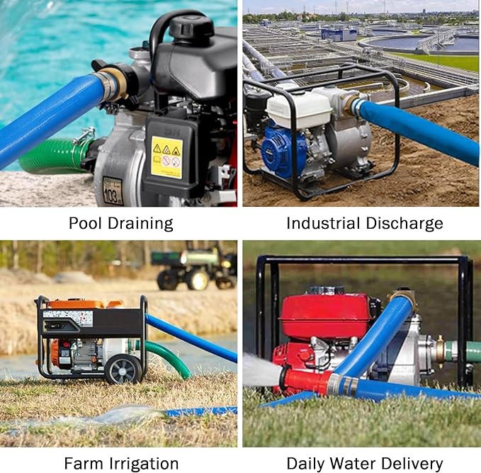 DAVCO 3" ID x 50 ft Pool Backwash Hose, Heavy Duty Reinforced Blue PVC Lay Flat Water Discharge Pump Hoses For Swimming Drain Pools and Clean Filters, with Brass NPT Pin Lug and KC Nipple Fittings