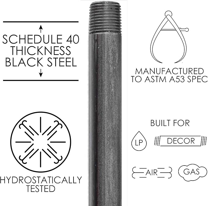 PIPE DECOR 1" x 72" Black Steel Plumbing Pipe, 4-Pack, Pre Cut Connector, Industrial Steel Grey Fits Standard One Inch Threaded Black Pipes Nipples and Fittings, Build Vintage DIY Furniture