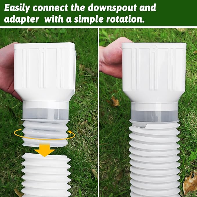 2 Pack Gutter Downspout Extensions 138" with Filter, Corrugated Flexible Gutter Pipe, Rain Diverter, Down Spout Drain Extension, Extendable from 31.5" to 138", Screws for Included, White