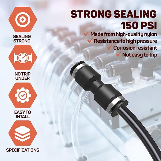 Utah Pneumatic 1/4 Air Line Fittings Straight Push To Connect Air Hose Fittings Quick Connect Pneumatic Fittings 5 Pack