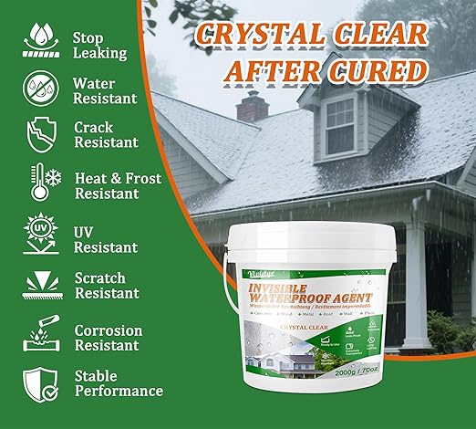 Waterproof Sealant 70oz, Transparent Waterproof Coating for Roof, Floor, Window, Bathroom, Concrete,Wood, Invisible Water Proof Agent＆Foundation Leak Repair Adhesive for Indoor/Outdoor Use Water-Based