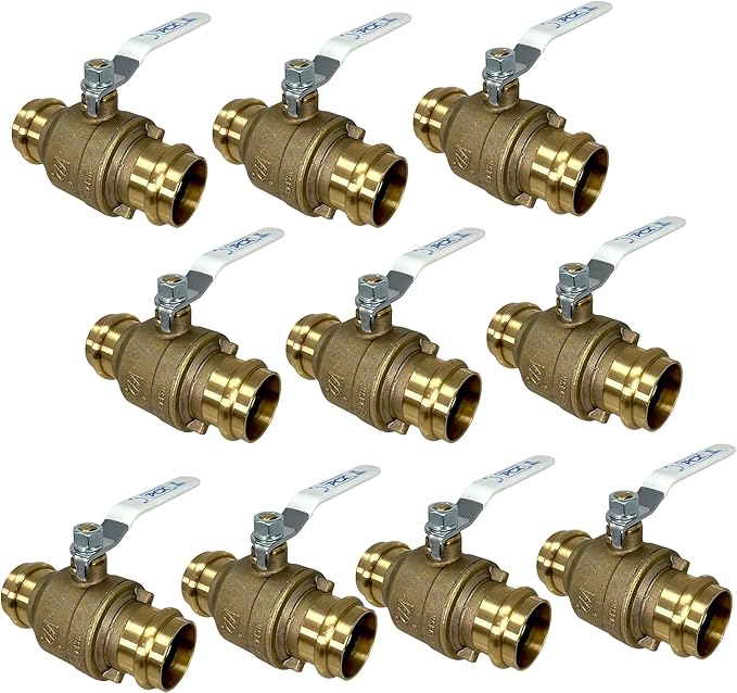 [10-Pack] PROCURU 1-1/4 Inch (1.25") Press Copper Ball Valve, Heavy Duty Brass Body, Full Port, LF Certified Safe (3BP125-10P)
