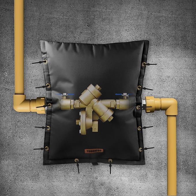 3-Way Opening Backflow Preventer Pipe Insulation Cover (5°F) - Irrigation Sprinkler Valve Cover - Water Well Pump Cover - Sturdy 5 Layers for Winter Freeze Protection (30" W x 24" H, Black