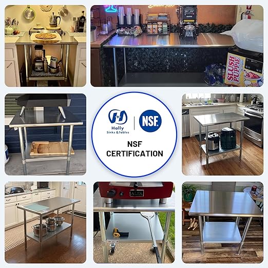Hally Stainless Steel Table for Prep & Work 24 x 15 Inches, NSF Commercial Heavy Duty Table with Undershelf and Galvanized Legs for Restaurant, Home and Hotel
