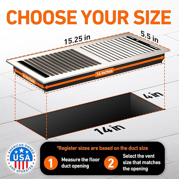 Home Intuition Contemporary Floor Vent Covers 4X14 Inch Floor Register with Mesh Cover Trap Heat and Air Walkable Metal Floor Vent for HVAC Duct, Satin Nickel