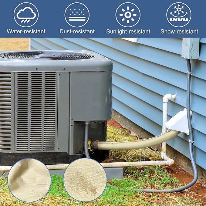 HVAC Copper Pipe Insulation Cover, 72''x10.2'' Outdoor Mini Split AC Heating System Line Foam Tube Protector Sleeve, Flexible Insulation Wrap for Central Air Conditioner and Heat Pump, Khaki 1PCS