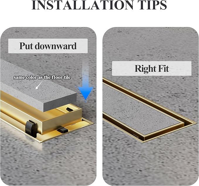 36 Inch Linear Shower Drain Gold Floor Drain with Removable SUS304 Stainless Steel CUPC Certificate and 2-in-1 Tile Insert Grate Cover