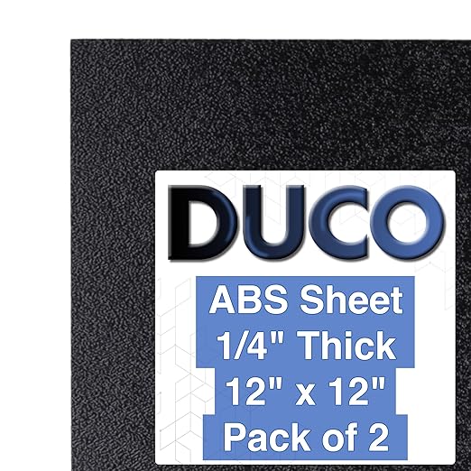 Duco USA-Made ABS Plastic Sheet 1/4 Inch Thick 12" x 12" - 2 Pack of Black Thermoplastic Panels - Textured, Heat Moldable ABS Board for DIY, Car Interiors, Crafts, and More