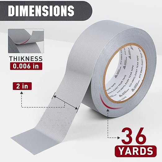 Avery Dennison Duct Tape, Heavy Duty PVC Easy Tear Tape, Strong Adhesive Waterproof Duct Tape for Indoor Outdoor Repairs, 2 in x 36 Yard, Silver, 1 Roll