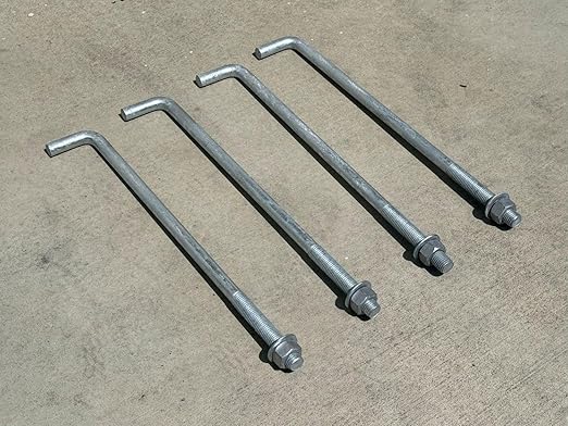Sandbaggy 1" x 24" Threaded Concrete Anchor L-Bolts (Nuts & Washers Included) - Hot Dipped Galvanized - Sill Plate, Base Plate, Masonry, Wood, Cement Anchors, J Bolt (2, 1" x 24")