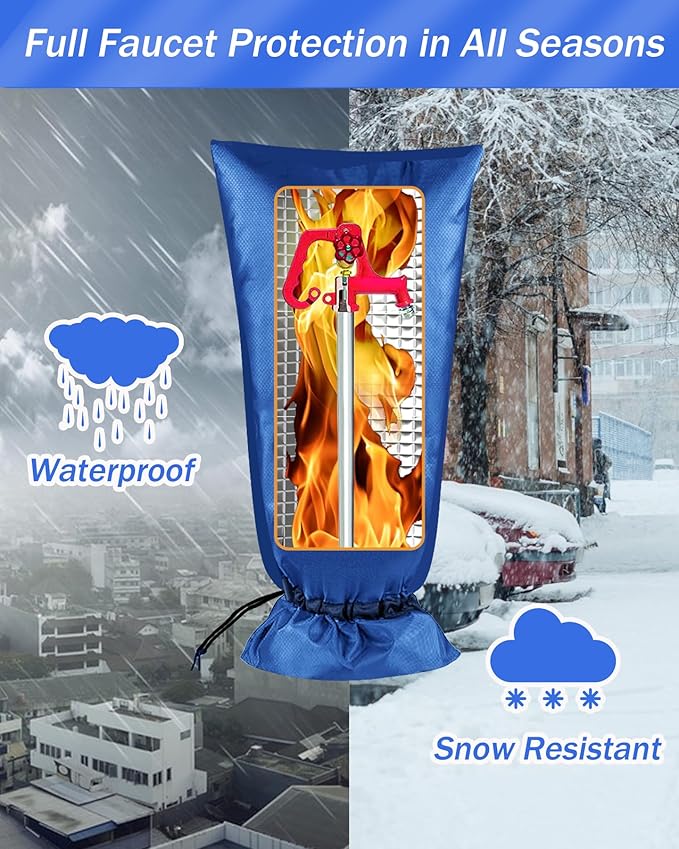 Outdoor Faucet Covers for Winter Freeze Protection, POROLIR Large 35" H X 15" W Thicker Insulation Long Faucet Sock for Outdoor Faucets & Yard Hydrant Hose Bib Insulated Spigot Covers Blue