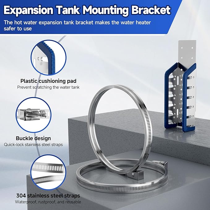 Expansion Tank Mounting Bracket with Cushion Pad, Universal Water Heater Straps, Supports 5 Gallon or up to 13-inch Diameter Hot Water Tanks,Boiler Expansion Tank, Propane Tank-2 Set