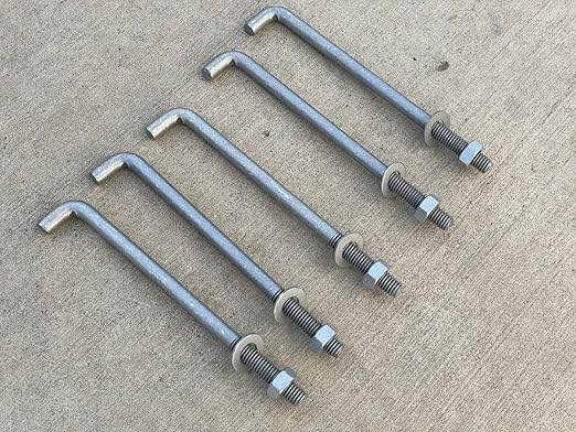 Sandbaggy 1/2" x 8" Threaded Concrete Anchor L-Bolts (Nuts & Washers Included) - Hot Dipped Galvanized - Sill Plate, Base Plate, Masonry, Wood, Cement Anchors, J Bolt (300, 1/2" x 8")