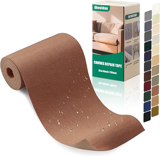 Canvas Repair Tape 4×70 Inch Waterproof Self-Adhesive Fabric Repair Patch for Repairing Boat Covers,Tents,Patio Umbrellas,Car Seats,Luggage,Sofas.(Brown)