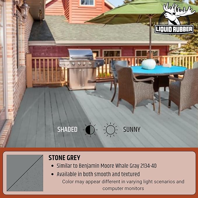 Liquid Rubber Polyurethane Deck Coating – 10X Stronger Than Traditional Deck Paint & Deck Stain – Flexible, Waterproof Sealant for Wood, Concrete & Plywood – Textured Finish – Stone Gray – 1 Gallon