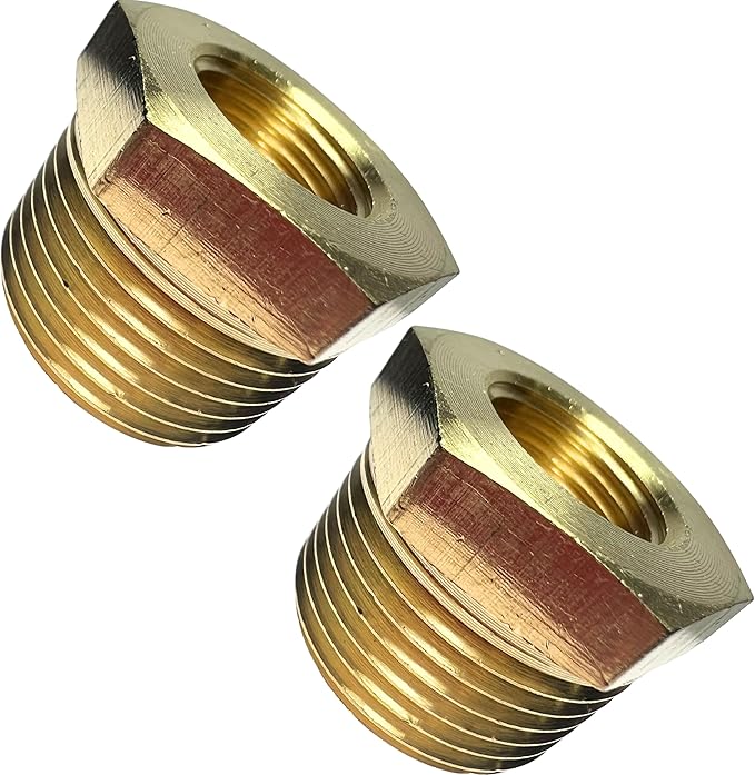 2pcs 3/4" NPT Male x 3/8" NPT Female Brass Reducer Hex Bushing Threaded Fitting Adapter by CX WONDERLAND