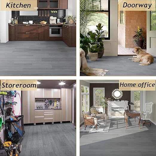 Freshtour Vinyl Flooring Roll, Versatile Removable PET Leather-Like Floor Covering, Waterproof & Durable, Easy Tape Installation, Cost-Effective for Any Room, Grey Oak/ 107.6 Sq.ft (39.3" x 393.7")