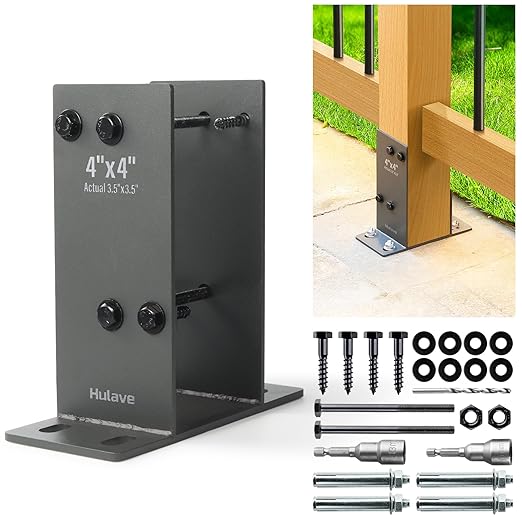 Hulave 4 Pack Stainless Steel 4 x 4 (Actual: 3.5" x 3.5") Post Base, Suitable for Terrace Railing, Fence, Mailbox, Gazebo, Porch, etc Concrete Support Anchor Base Post Anchor Bracket (Dark Gray)