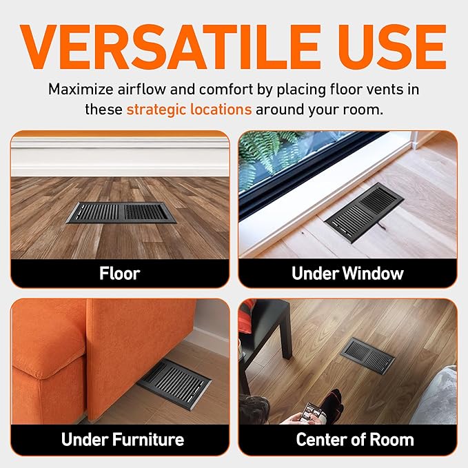 Home Intuition Contemporary Floor Vent Covers 4X14 Inch Floor Register with Mesh Cover Trap Heat and Air Walkable Metal Floor Vent for HVAC Duct, Matte Black
