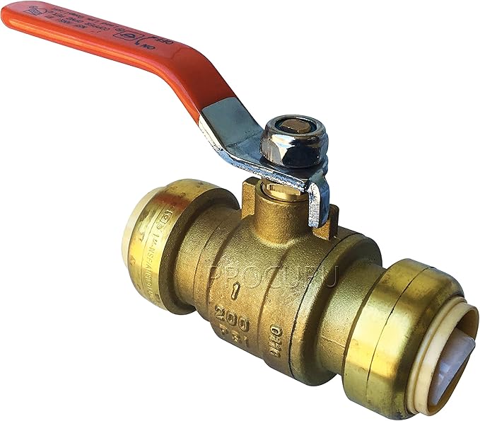 PROCURU 1-Pack 1-Inch PushFit Forged Brass Ball Valve, Push-to-Connect Full Port, Heavy Duty Valve for Copper, PEX, CPVC, Certified Safe (8X8316-1P)