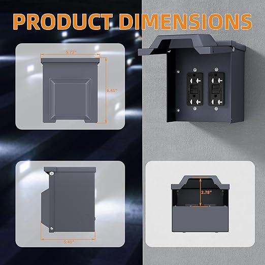 Joinfworld Outdoor Electrical Outlet Box with Dual 20 Amp WRTR GFCI Receptacles ETL Listed Waterproof GFCI Outlet Box with Cover