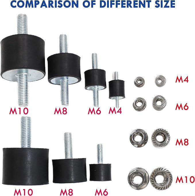 4 Pcs M10 40 x 30 mm Rubber Isolator Mounts Double Studs Shock Absorber with 8 Pcs Locknuts, Cylindrical Anti Vibration Isolation Damping Mounts for Compressor Pump Generator Motor Engine
