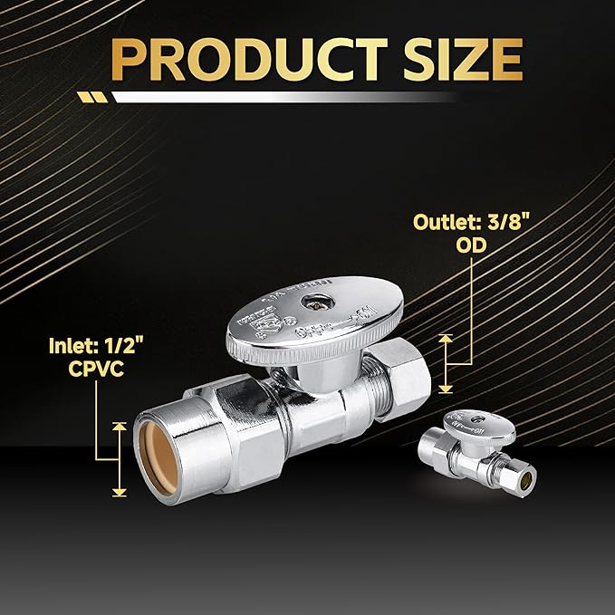20-Pack Foskan Straight Shut off Valve,1/4 Turn Straight Stop Valve 1/2"CPVC x 3/8"OD,Chrome Plated Brass