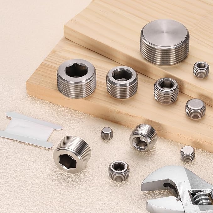 PATIKIL 5 Pcs 304 Stainless Steel Pipe Plug M14 x 2 Male Internal Hex Thread Socket Pipe Plug Hex Countersunk Pipe Fitting for Sealing Water Oil Gas Pipeline, Silver