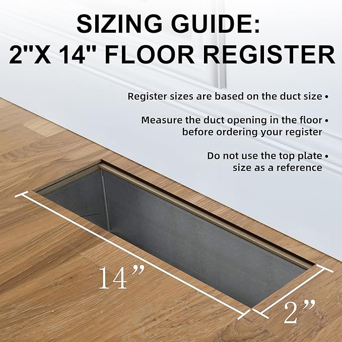 Floor Register Vents 2x14 Inch, Heavy Duty Walkable Floor Vent Covers 2x14 for Home Floor Sidewall Office or Ceiling Vent, Adjustable Premium Finish Steel Floor Vent Cover 1 Pcs, Black