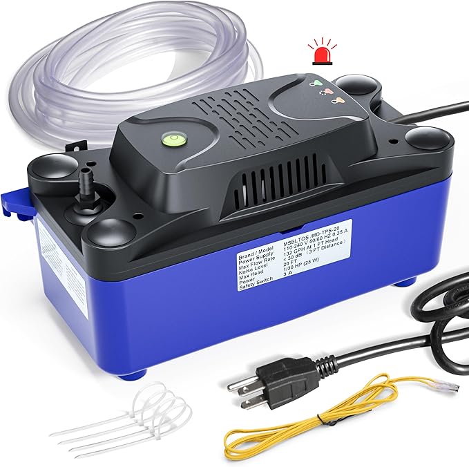 1/30 HP 132 GPH 20 FT HVAC Condensate Pump with 20 FT Tubing, 115V/230V w/Automatic Safety Switch, Removal Drain Pump for Air Conditioner, Dehumidifier, Ice Maker, Furnace, Boiler