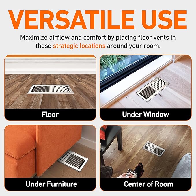 Home Intuition Contemporary Floor Vent Covers 2X14 Inch Floor Register with Mesh Cover Trap Heat and Air Walkable Metal Floor Vent for HVAC Duct, Satin Nickel