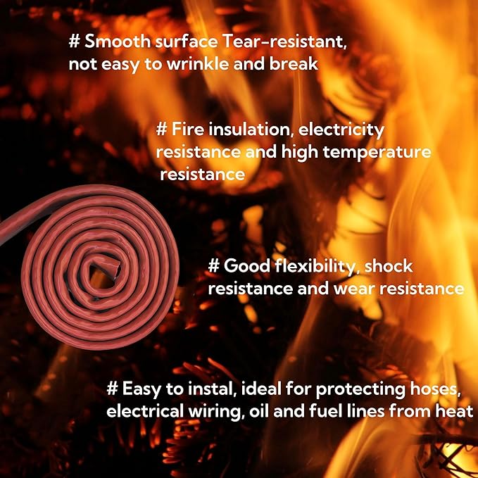 3/4"(20mm) ID Heat Shielded Fire Thermo Armor Fire Sleeve Silicone Coated Fiberglass for Automotive Hose Lines & Electrical Wiring Red, 5 feet