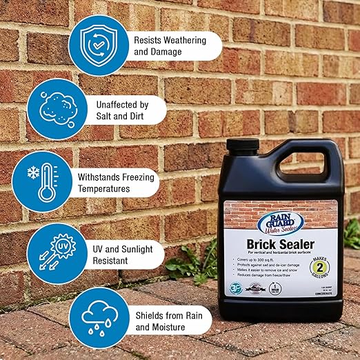 Rainguard Water Sealers Brick Sealer, Penetrating Protection Against Rain and Moisture Damage, for All Brick and Mortar Surfaces, Silane/Siloxane Waterproofer, Natural Finish, Makes 2 Gallons