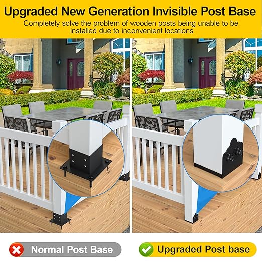 6x6 Post Base, 4Pcs Stainless Steel Adjustable Post Anchor Bracket (Internal 5.5 x 5.5), Adjustable Post Base for Pavilion Deck Porch Handrail Railing Support Decorative Anchor Plate