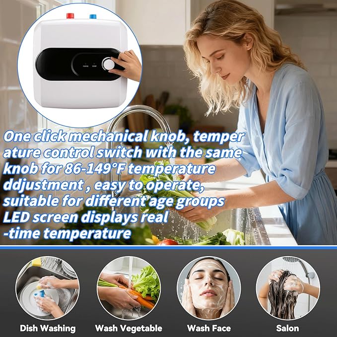4 Gallon Mini Tank Water Heater, 110V-120V 1500W Electric Hot Water Tank with Safety Valve, 1/2" NPT, Compact Under Sink Water Heater for Bathroom, RV, Camper, Kitchen (White)