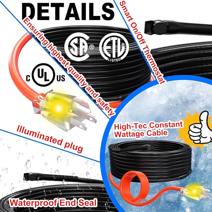 HEATIT Water Line Heat Tape - All-Season Pipe Freeze Protection, Hassle-Free Installation Heat Trace For Pipes, CSA & ETL Approved, Energy-Saving, Versatile, Long-Lasting HISD 12ft, 7w/ft, 120V