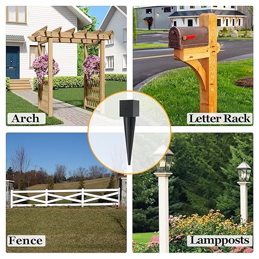 1 Pcs 4"x4" Fence Post Anchor Ground Spike,(Internal 3.6"x3.6"),Metal Post Stake Ground 16" with Black Powder-Coated,Fence Stakes Post Base for Deck,Fence,Porch,Railing,Mailbox.
