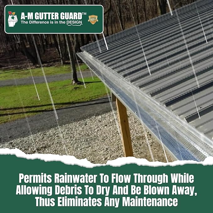 A-M Gutter Guard – Premium Heavy-Duty Aluminum Leaf & Debris Protection, Lifetime Quality (5 Inch - 11.5 Feet, Mill Finish) - DIY Easy - Made in The USA