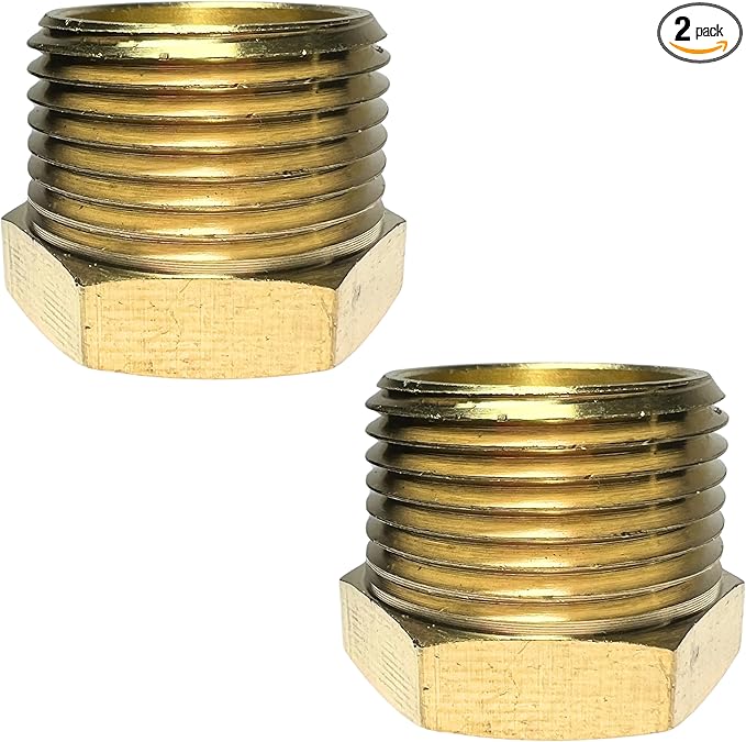 2pcs 3/4" NPT Male x 3/8" NPT Female Brass Reducer Hex Bushing Threaded Fitting Adapter by CX WONDERLAND
