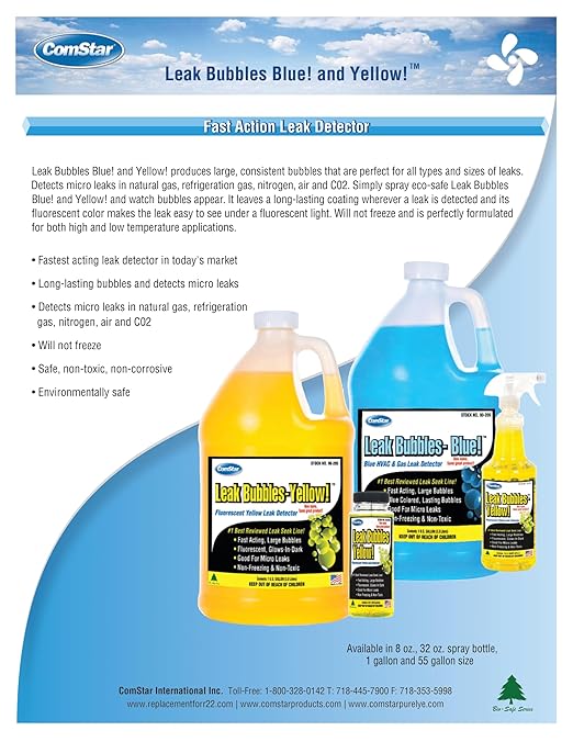 ComStar Leak Bubbles Blue, Fast-Acting HVAC & Gas Leak Detector, Produces Large Visible Bubbles, Detects Micro Leaks, Works in High & Low Temperatures, Non-Toxic & Non-Corrosive, 55 Gallon (90-210)